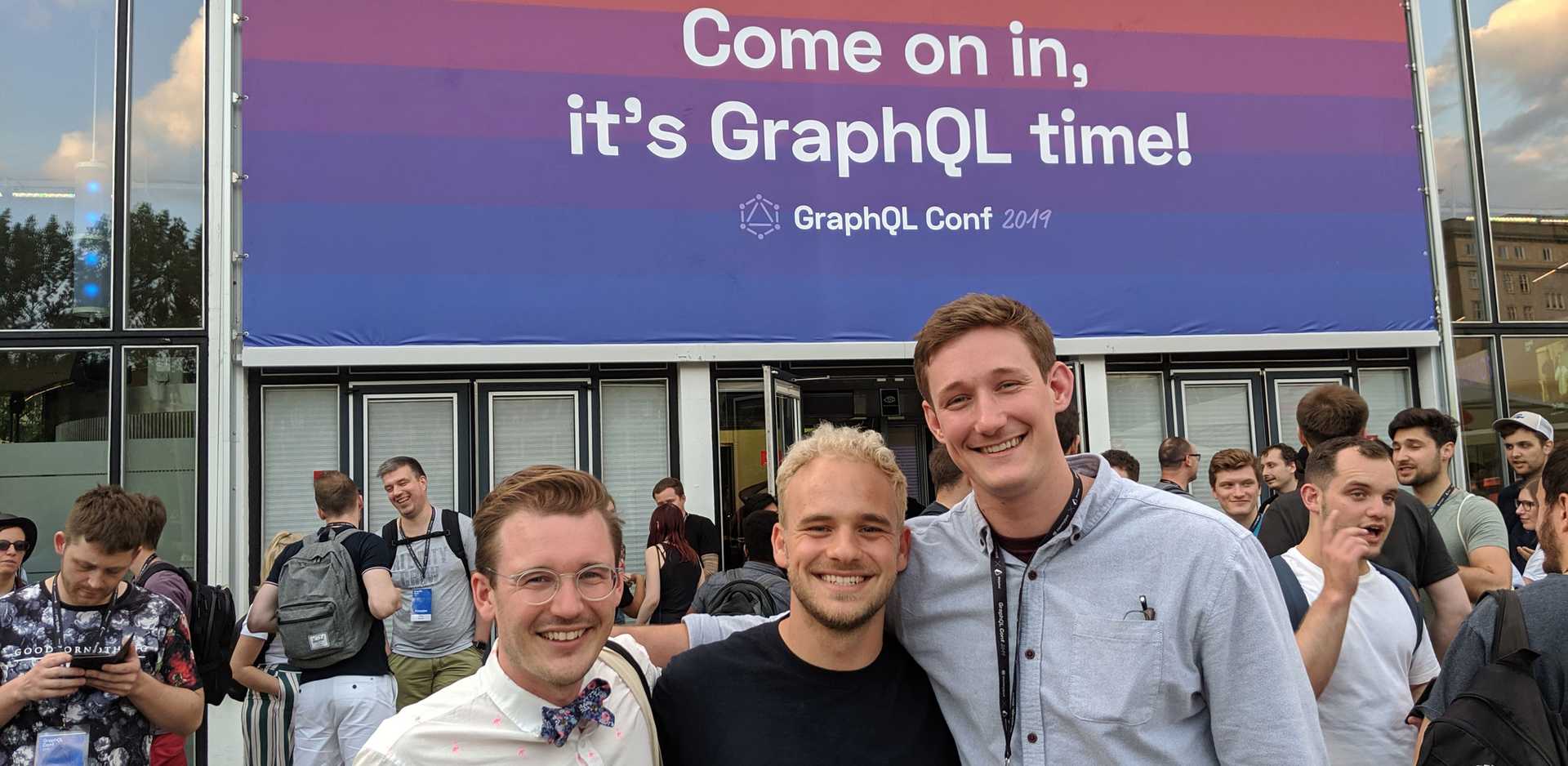 From left Lee Byron (GraphQL Co-Creator), Sashko Stubailo, and Joel Bowen at GraphQL Conf 2019