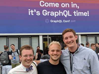From left Lee Byron (GraphQL Co-Creator), Sashko Stubailo, and Joel Bowen at GraphQL Conf 2019